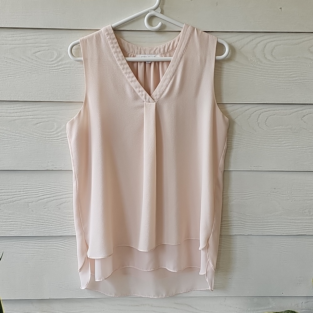 Rose + Olive Soft Blush Pink Layered Sleeveless V-Neck Blouse Top Size M